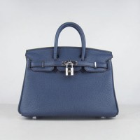 Hermes Birkin 25Cm Handbag Dark Blue Silver